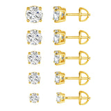 MDFUN Screw Back Stud Earrings for Women Men, 5 Pairs 3-7MM