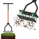 Lawn Aerator Tool,Adjustable Height with 15 Iron Spikes,Double-Layer Spring