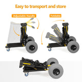 Bonnlo Beach Cart with 12" Big Balloon Wheels for Sand, Foldable 2-in-1 Beach Buggy Cart Fishing Cart with Large Cargo Deck, Fishing Rods Holder, Water Bottle Holder, 2 Mesh Bag, Hand Pump