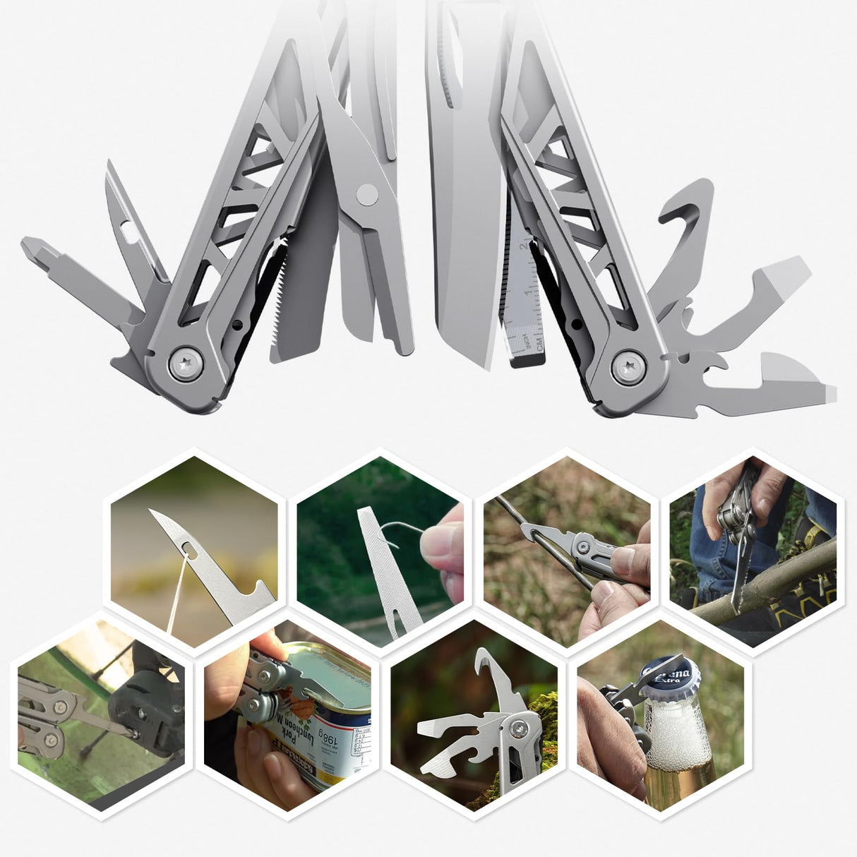 PERWIN Multitool, 17-in-1 Stainless Steel Multi Tool Pliers with Self-Locking, Pocket Knife, Nylon Sheath, Professional (EDC) Multi-Tool for Survival, Camping and Hunting, Hiking, Gifts for Men