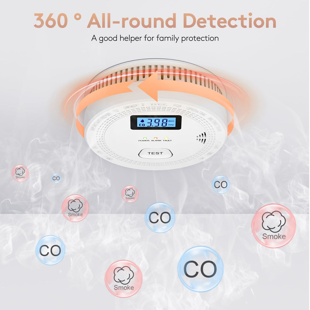 2 Packs, 2 in 1 CO & Smoke Detectors,Carbon Monoxide Detectors,Smoke Detector Battery Powered,（Include 3 * 1.5V AA Battery）,85 db Smoke Alarm,Fire Alarm,Easy Install,Portable