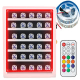 DEALZOOM Championship Ring Display Case RGB LED - 30 Ring Large Baseball Ring Display Cases – Wall Display Case Ring Storage, Baseball Ring Holder Display, Holds Basketball Football Rings (White)