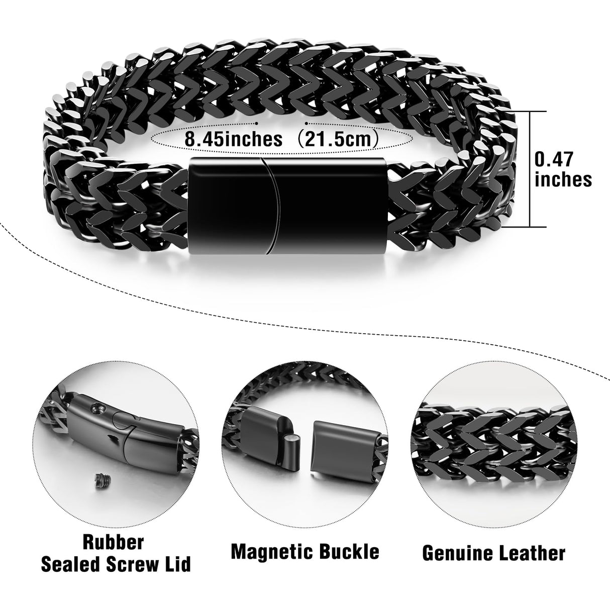 Abooxiu Urn Bracelet for Human Ashes - Stainless Steel Cremation Jewelry Keepsake Memorial Ash Holder for Men & Women - Black