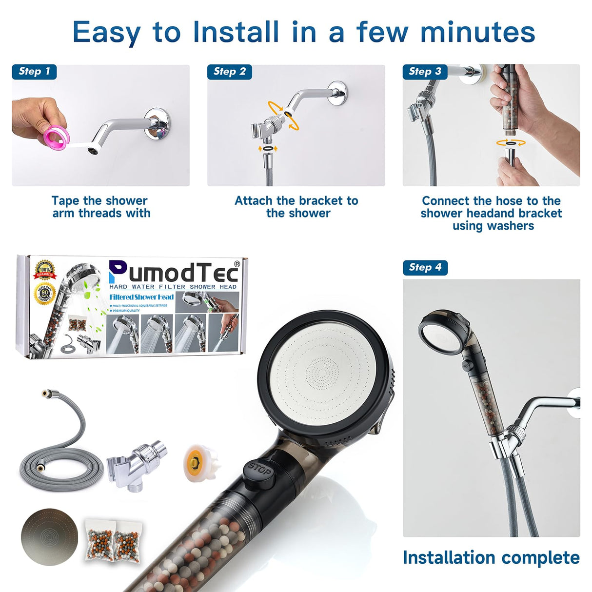 Filtered Shower Head with Handheld - High Pressure Mineral ShowerHead with Filters for Hard Water - Reduces Dry Itchy Skin, Easy Instal, 4 Modes, Water Saving, Durable, Detachable anti blocking