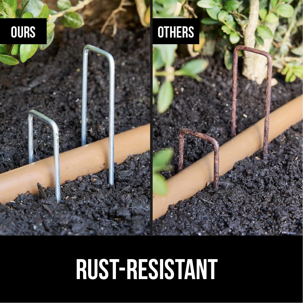 GORILLA GRIP Premium Landscape Staples 200 Pack 6 Inch, Heavy Duty 11 Gauge Galvanized Steel Garden Stakes, Sharp Rust Resistant Landscaping Pins, Lawn Anchors Weed Barrier Fabric, Sod, Irrigation