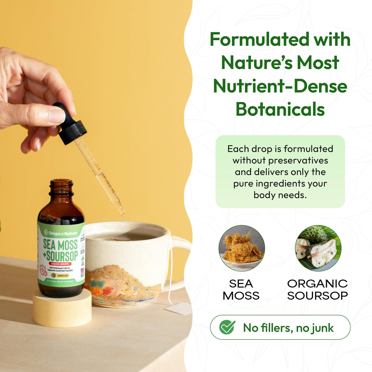 Soursop with Sea Moss Liquid Supplement – More Concentrated Than Sea Moss Gel – Easily Mix with Drinks – Soursop Bitters Liquid Drops for Hydration and Immune Support (Lemon Lime, 60mL)