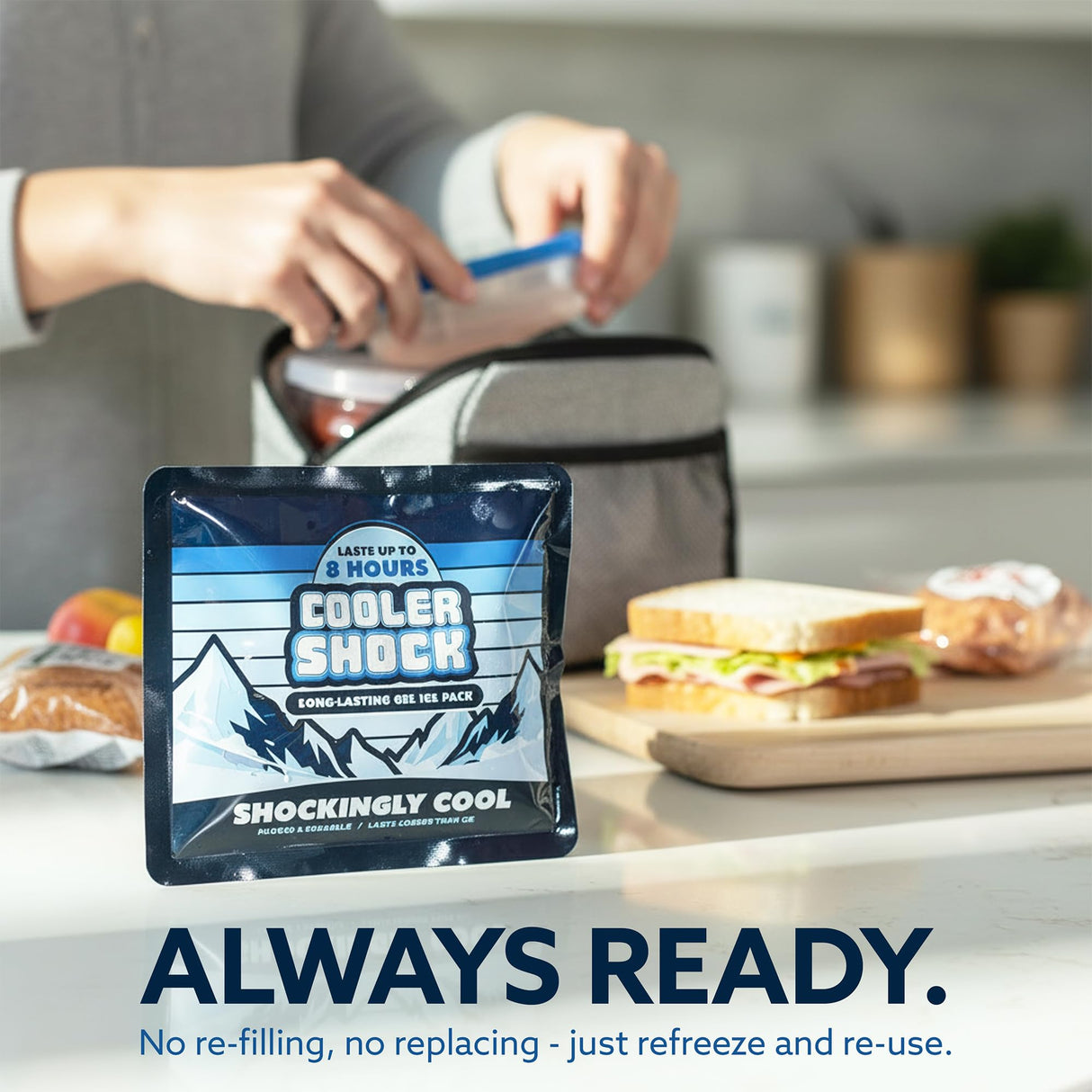Cooler Shock Reusable Prefilled Ice Packs for Coolers & Lunch Boxes - Long Lasting Cold Freezer Packs for Lunchbox, Non-Toxic Gel Ice Pack for Camping, Lunch Bags, Road Trips, 2 Pack (6.5"x7.5")