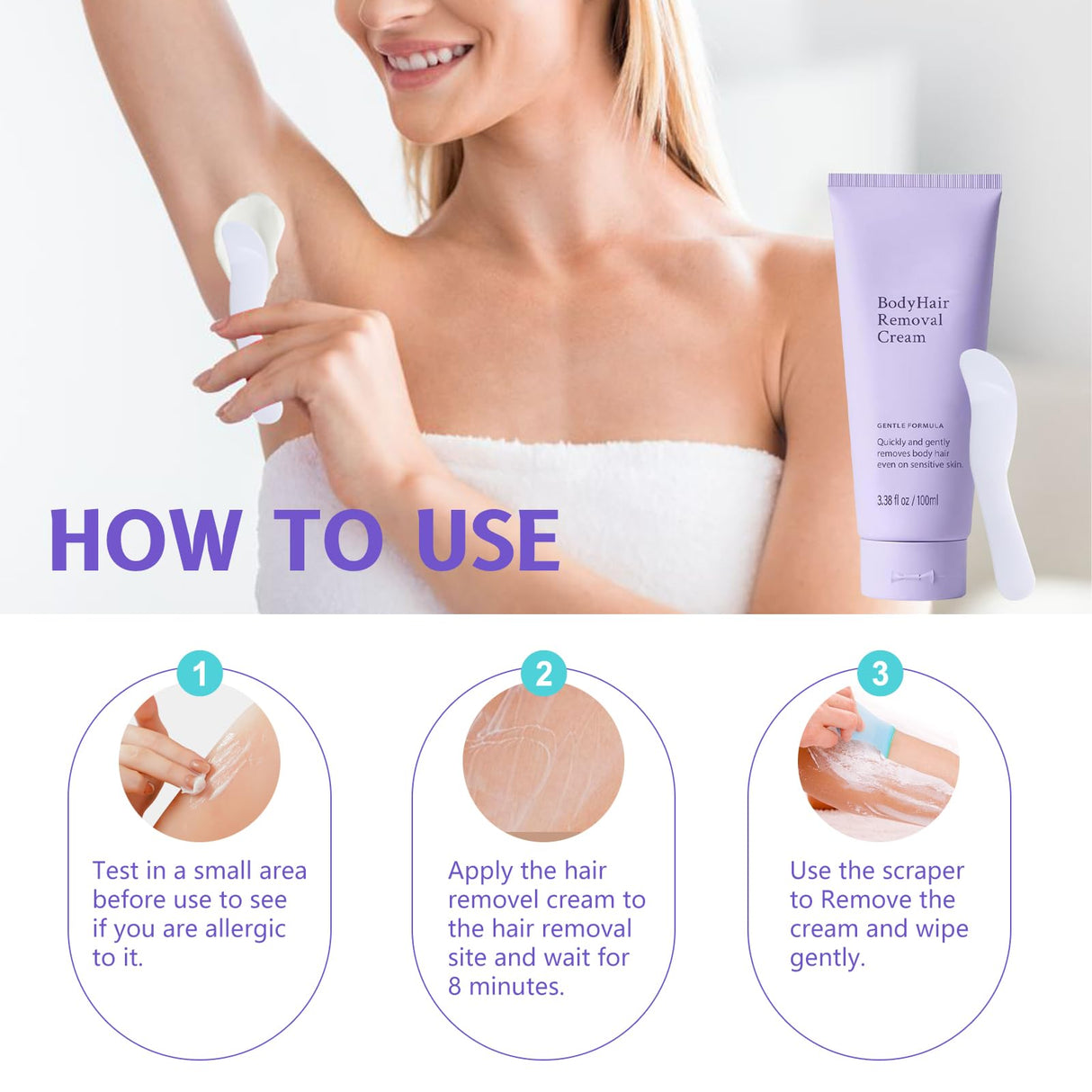 1PCS Body Hair Removal Cream for Sensitive Skin - Painless & Gentle Depilatory Cream with Spatula Applicator, Unisex Body & Skincare.