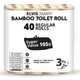 Elvissmart Bamboo Toilet Tissue, 3-Ply, 250 Sheets per Roll, Pack of 40 – Strong and Flexible, Tree-Free, Septic Safe, Natural and Gentle for Comfortable Daily Use