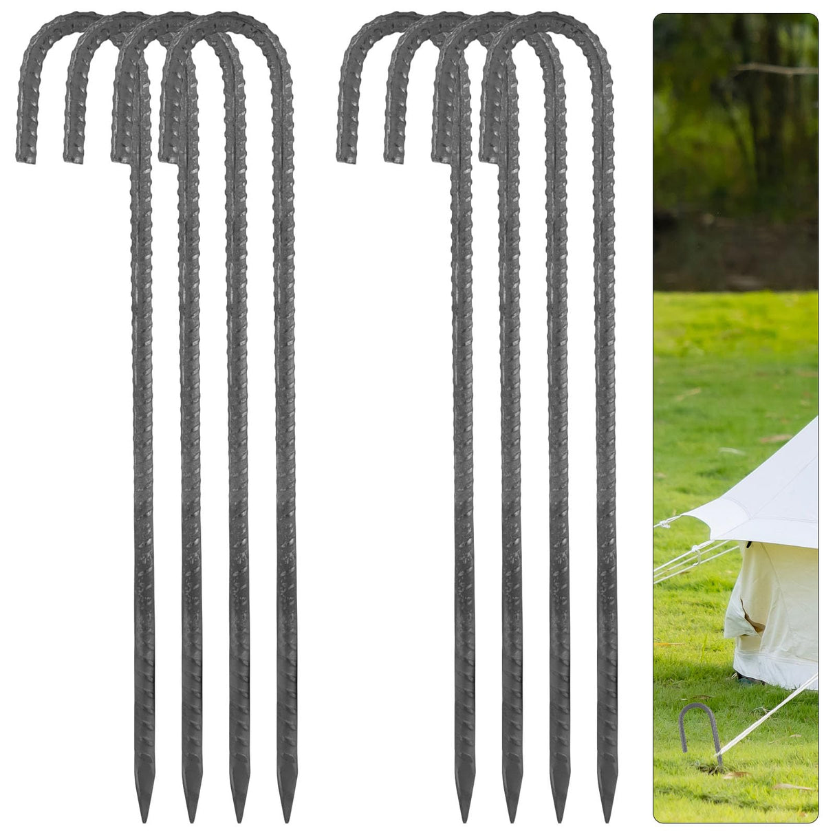 Alffun 16 Inch Rebar Stakes, 8 Pcs Metal Stakes for Ground
