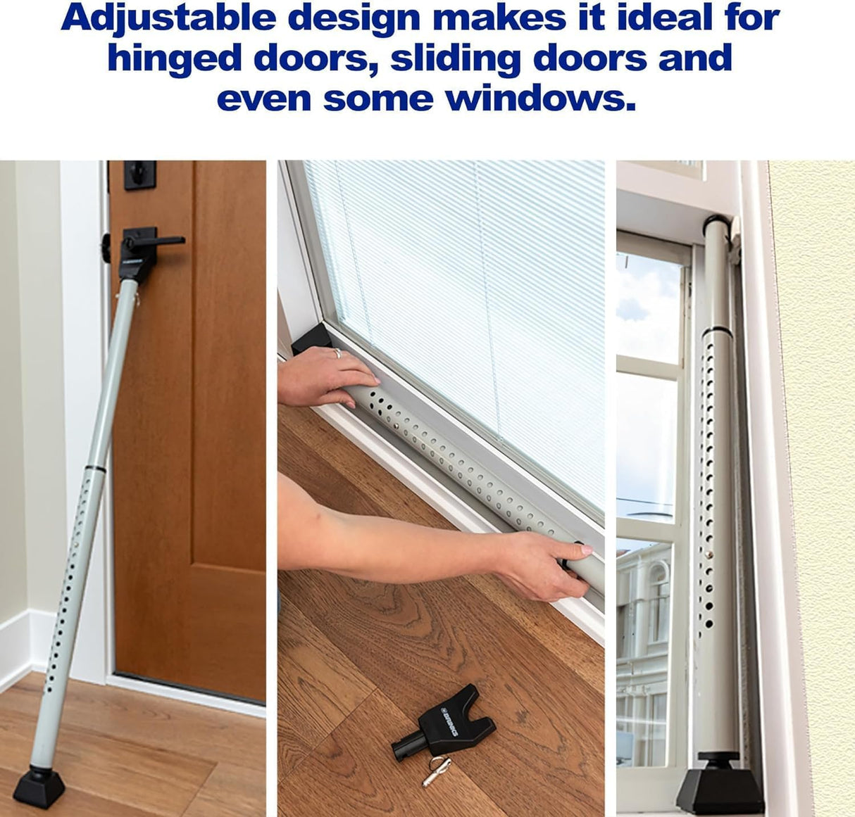 BRINKS Door Security Bar - Adjustable Brinks Door Security Bar for Travel, School, Dorm and Home - Door Jammer for Hinged Doors and Sliding Door Security – Black