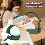 Krstlv 10X Magnifying Glass with Light and Stand, 5 Color Modes Stepless Dimmable LED Lighted Desk Lamp, Hands Free Flexible Gooseneck Magnifier with Light for Craft Hobby Painting Close Work - Green