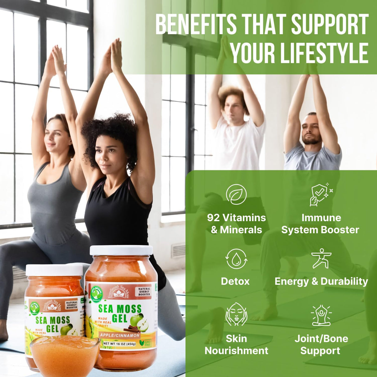 EverSmith Organics - Wildcrafted Irish Sea Moss Gel | Made in USA | Rich in Vitamins & Minerals | Sea Moss Gel Raw | Nutritional Supplement | Apple (16 oz)