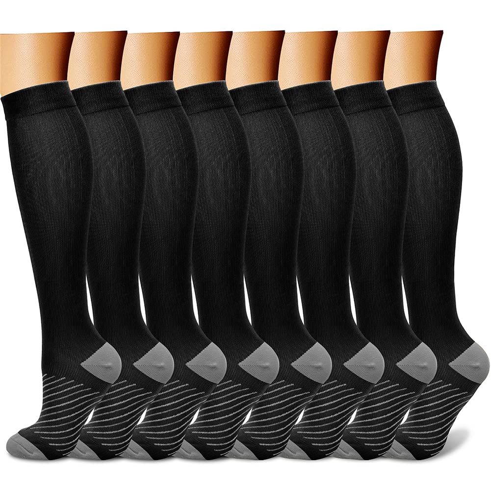 CHARMKING Compression Socks for Women & Men (8 Pairs) 15-20 mmHg Graduated Copper Support Socks are Best for Pregnant, Nurses - Boost Performance, Circulation, Knee High & Wide Calf (S/M, Multi 39)