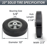 GICOOL 10" x 2.5" Flat-Free Solid Rubber Tire and Wheel 5/8" Axle Bore Hole, 2 1/4" Offset Hub, Replacement 4.10/3.50-4" for Hand Truck Dolly Trolley Garden Wagon Cart Generator, 2 Pack