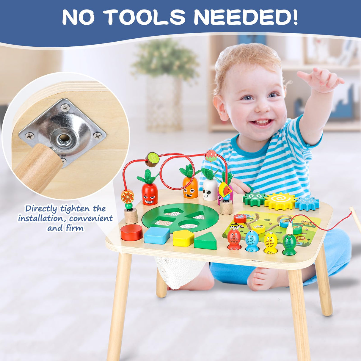 HEYLANDU Activity Table, Montessori Toys for 1 2 Year Old Girls Boy Gifts, 7 in 1 Wooden Sensory Play Table for Toddler 1 2 3, Learning Toys for Baby 12-18 Months 1st Christmas Birthday Gifts