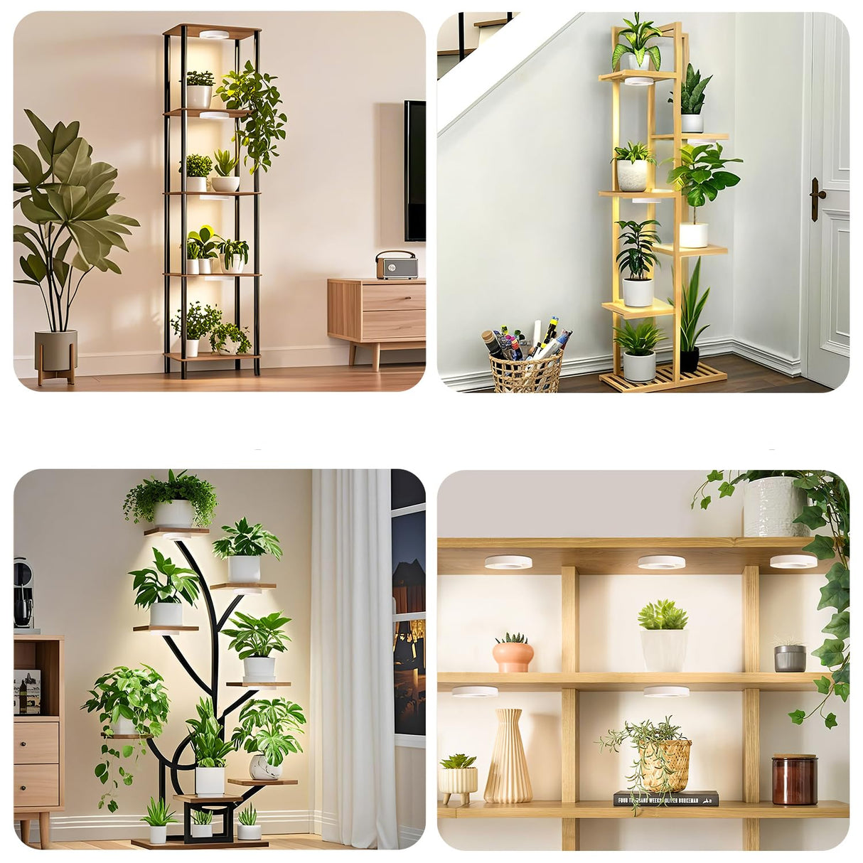 3 Head White Halo Angel Ring Ceiling LED Plant Growth Lights for Shelf, 3000K+6000K Full Spectrum Grow Lamps for Plant Growth Indoor Plants with 6/12/16H Timer, 3 Spectral Modes, 10 Dimmable Levels