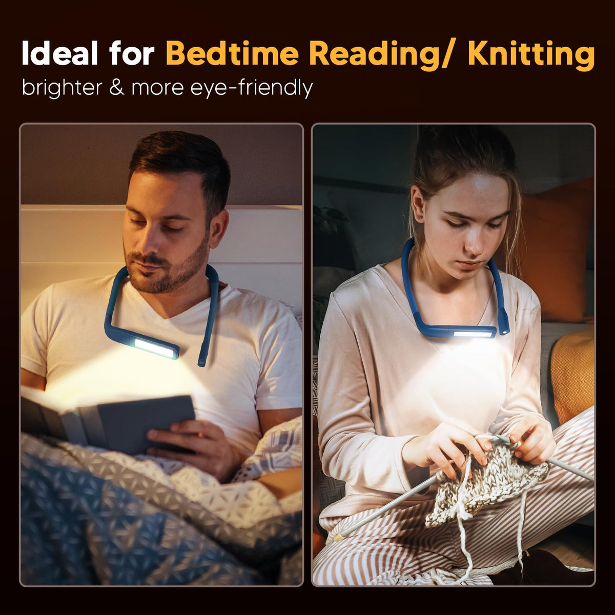EastPin Neck Book Light, 3 Color Stepless Dimming Reading Light for Bed