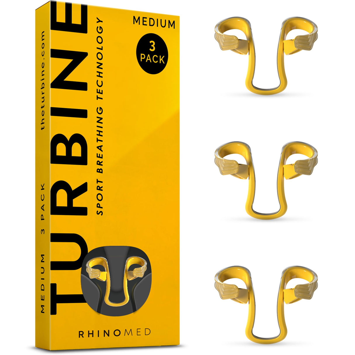 Rhinomed Turbine Nasal Dilator for Athletic Breathing - Medium 3pk - Adult Stocking Stuffers - Improves Airflow During Exercise - Nasal Dilators for Exercise - Internal Nasal Dilator - Lightweight