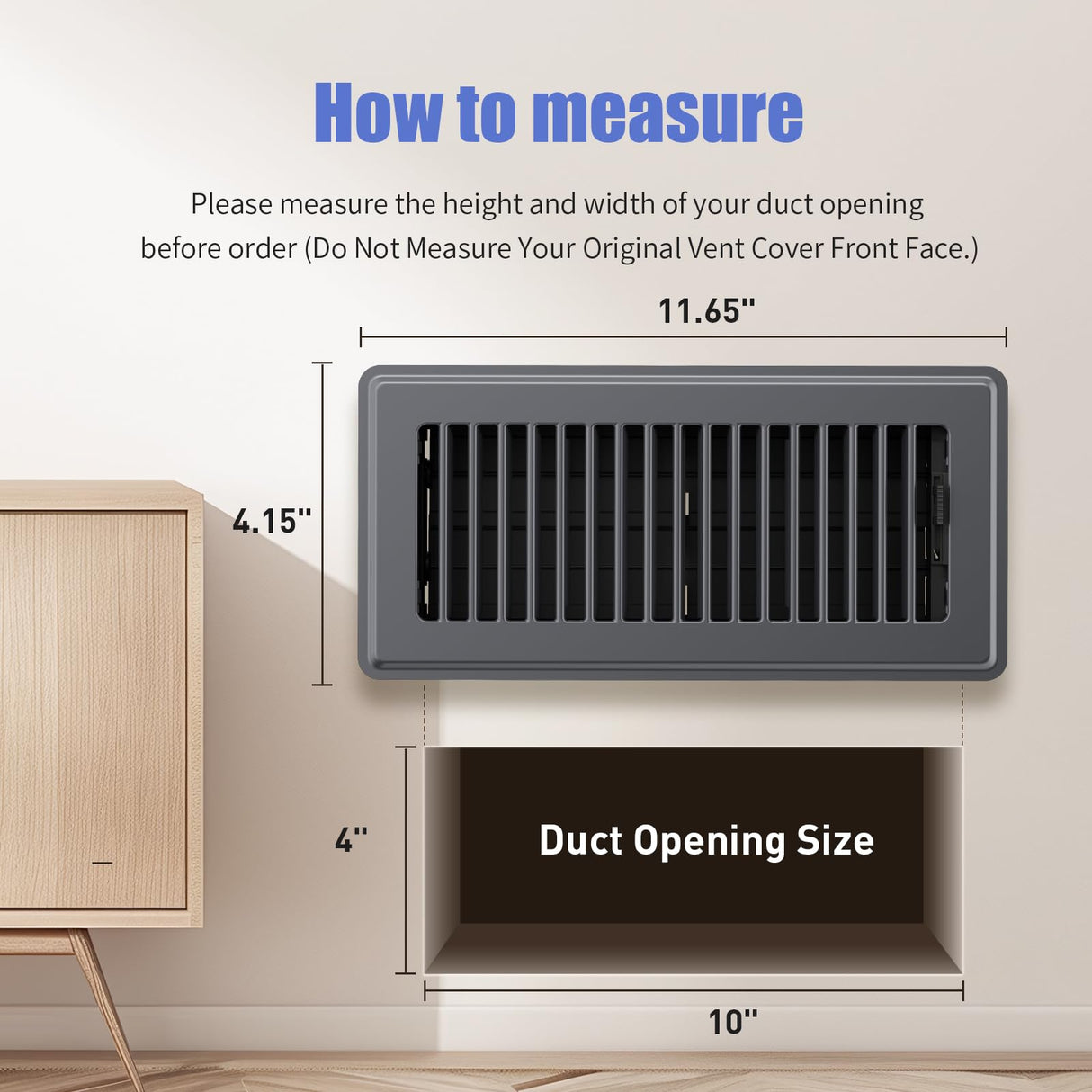 4x10 Floor Register, Floor Vent Covers for Home Floor, Sidewall, Heavy Duty Steel Walkable Floor Grates, Adjustable Air Vent Covers Rust Proof Finish, 4" x 10'' Floor Vent, 6 Pack, Gray