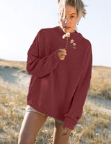 Christmas Long Sleeve Sweater for Women Casual Oversized Mock Neck Knitted Jumper Tops