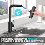 AVSIILE Matte Black Waterfall Kitchen Faucets with Pull Down Sprayer & Soap Dispenser, Single Hole & Handle, Pull Out Tap, Stainless Steel Sink Faucet, Suitable for Farmhouse Camper Laundry Rv Bar