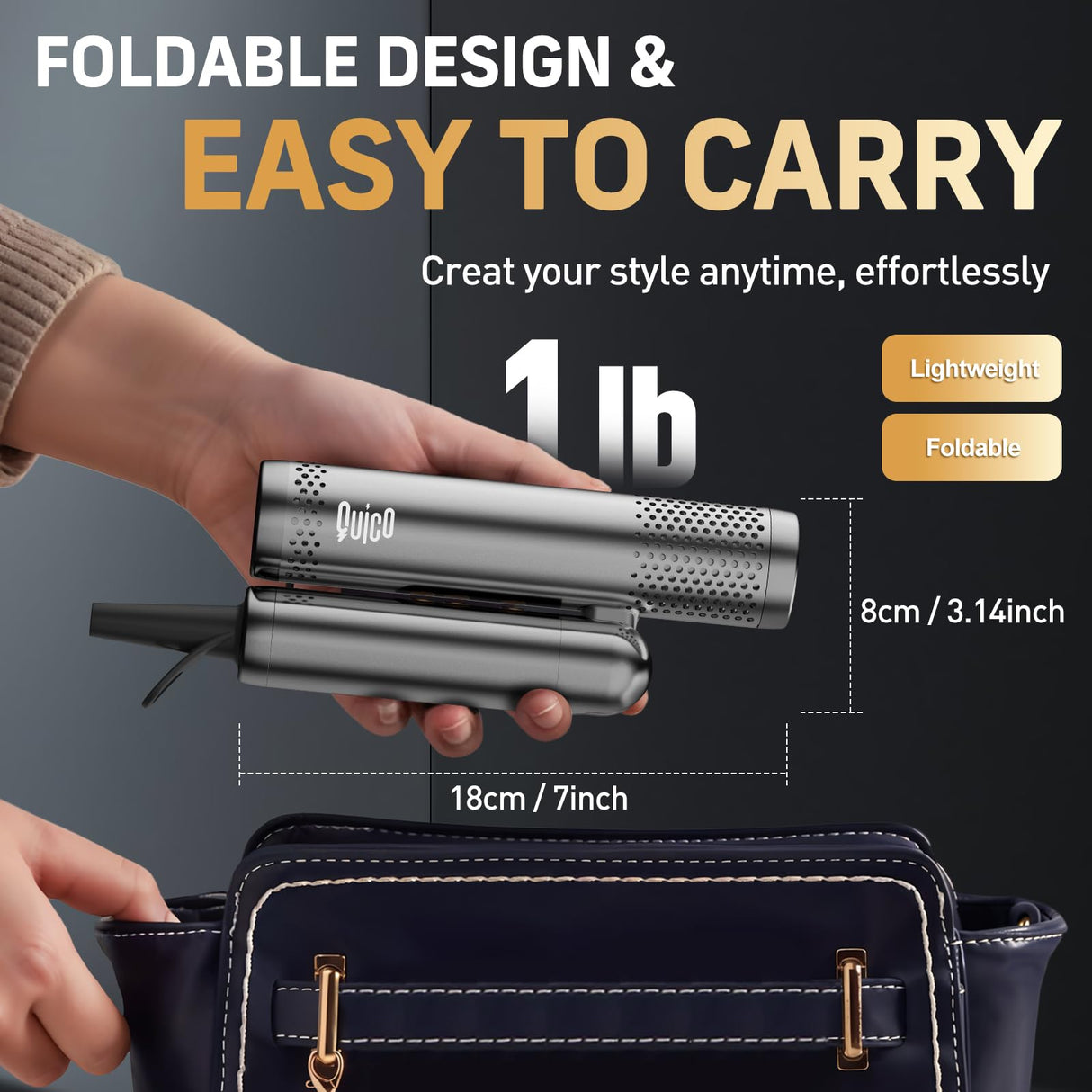 Hair Blow Dryer, QUICO 120-240V Global Dual Voltage Hair Dryers for Women, 5X Faster 120000 RPM BLDC Blow Dryers, 500 Million Negative Ions, High-Speed Mini Hair Dryer, Cold/3 Heating/3 Speed Settings