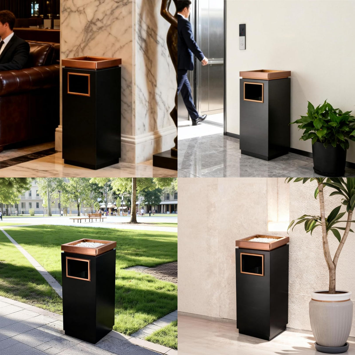 WICHEMI Commercial Outdoor Trash Can with Lid, 7 Gallon Stainless Steel Trash Bin with Removable Inner Bucket for Office Hotel Lobby Patio