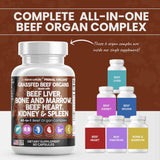 Clean Nutraceuticals Grass Fed Beef Liver Capsules - Premium Quality Supplement Packed with Desiccated, Beef Heart, Beef Spleen, Beef Pancreas Plus Bone & Marrow Dao Enzyme Pills