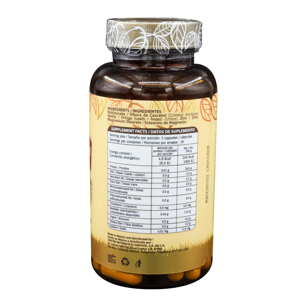 Vibora de cascabel 90 Capsules 500 mg ea, Rattlesnake Powder