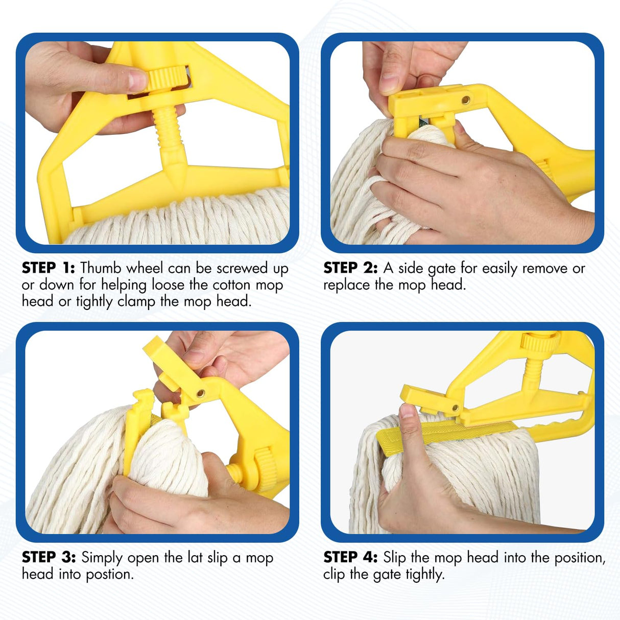 KULED Heavy Duty Industrial Mop, Commercial Cotton Mop with 59 Inch Handle, Looped-End String Wet Mops with 2 Heads for Floor Cleaning, Workshop, Warehouse, Home and Garage