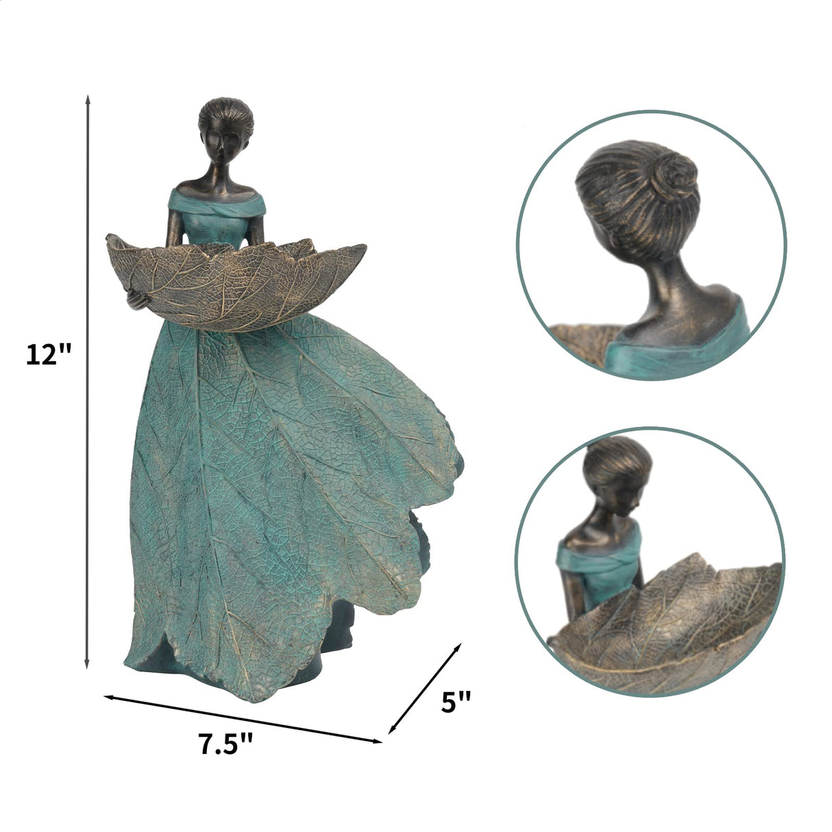 DiliComing Fairy Garden Statues Bird Feeder - 12 Inch Resin Outdoor Fairy Statue for Garden Decor, Decorative Patio Yard Lawn Flower Bed Figurine, Garden Gifts for Women (Green)