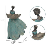 DiliComing Fairy Garden Statues Bird Feeder - 12 Inch Resin Outdoor Fairy Statue for Garden Decor, Decorative Patio Yard Lawn Flower Bed Figurine, Garden Gifts for Women (Green)