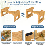 KingPavonini Bamboo Toilet Stool Squat 7in & 9in Heights Adjustable, Foldable Poop Stool for Adult, Potty Stool for Bathroom with Non-Slip Grooves Portable, Space-Saving, 400 lbs Capacity