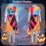 Kids Christmas Nightmare Costume Girls Halloween Costumes Long Sleeve Dress with Patch Pattern Movie Character Cosplay Outfit with Accessories Red Wig Stickers DY003M