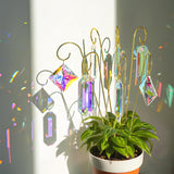 7 Pcs AB Colored Crystal Suncatcher Small Trellis Golden Plant Potted Stake