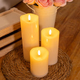 Outdoor Flameless Candles with Remote Timer - Waterproof Realistic Flickering LED Pillar Electric Battery Operated Fake Candle for Home Patio Wedding Fireplace Decor - Ivory 3 Pack (D3”H4”6”8”)
