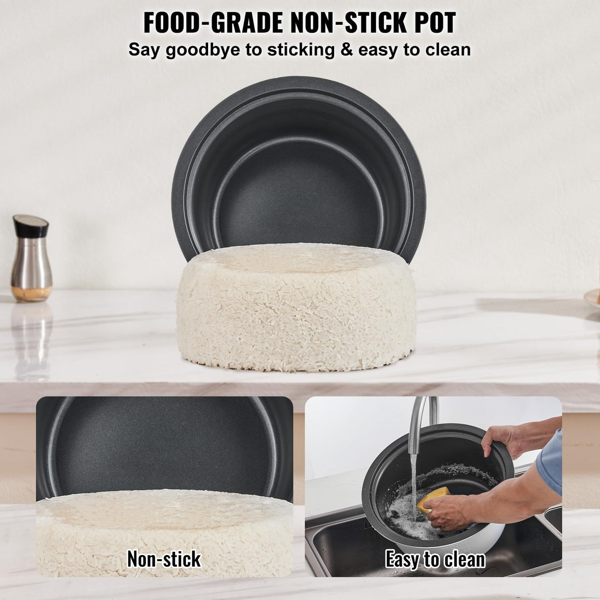 VEVOR Commercial Rice Cooker, 40-Cup Rice Cooker, 8.45 Qt / 8 Liter Large Rice Cooker and Warmer with Nonstick Inner Pot, Fast Cooking and 24-Hour Keep Warm, with Rice Cup and Paddle, for Restaurant
