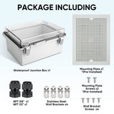 TICONN Outdoor Electrical Box Waterproof, Junction Box IP67 ABS Plastic Enclosure with Hinged Cover with Mounting Plate, Wall Brackets, Cable Glands (Clear, 8.7"x6.7"x4.3")