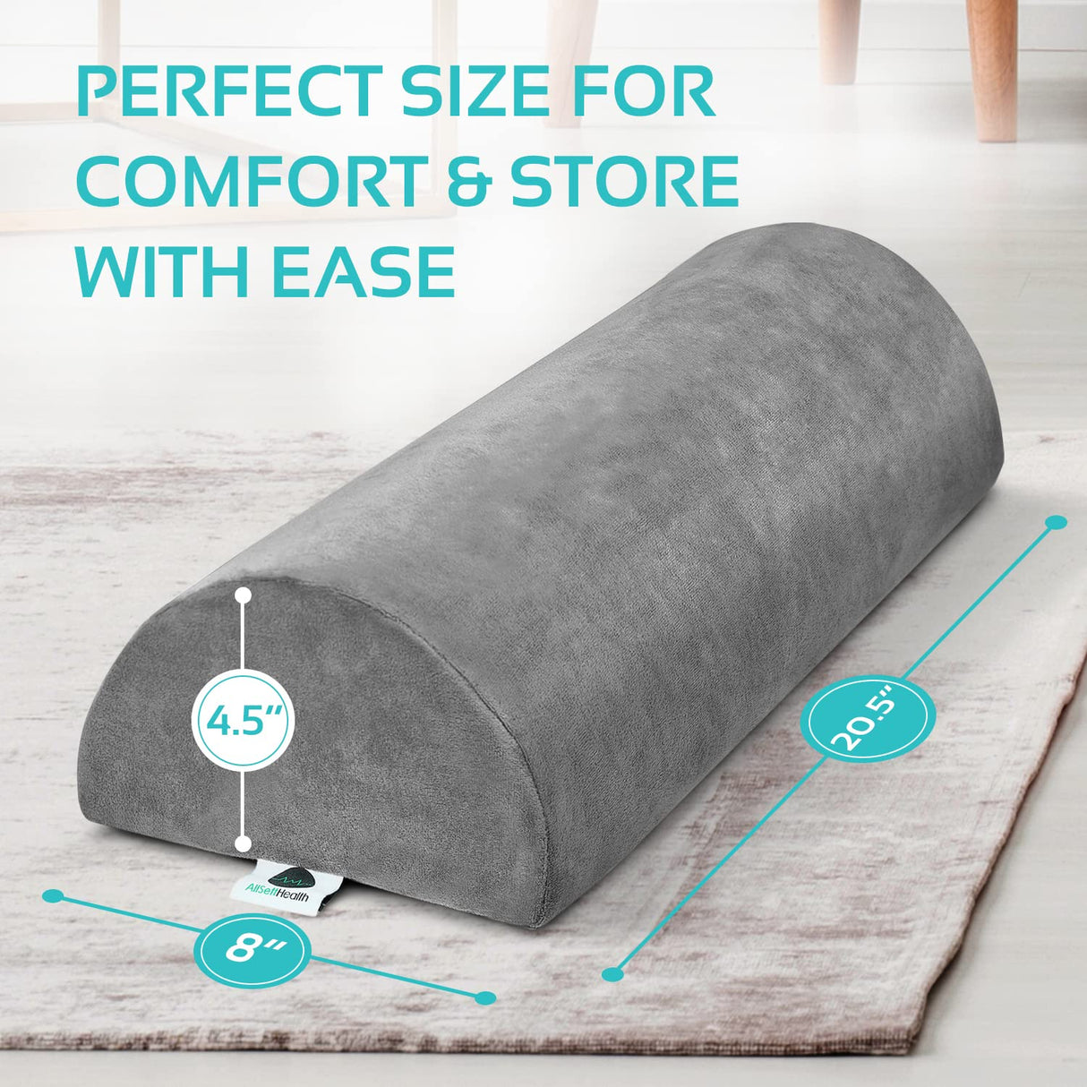 Knee Pillow for Back Sleeping | Large Half Moon Bolster Pillow for Legs, Under Knee Pillow for Sleeping on Back (20.5" x 8" x 4.5") Leg Pillow for Ankle and Foot Comfort, Machine Washable Cover, Grey