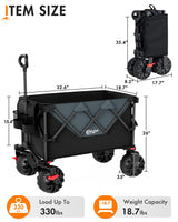 PORTAL Folding Wagon Black, All-Terrain, Beach Camping Garden Grocery