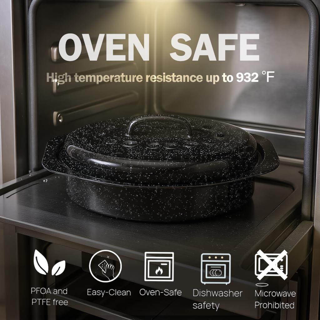 13” Enamel Roaster With Lid Oval Roasting Pan For Oven with 11"Inner Diameter Broiler Pan Suitable For Dining With Two People High Temperature Resistance Dishwasher Safety Gift Idea for Christmas