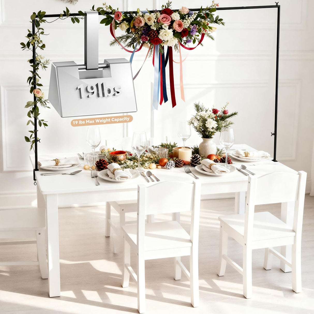 SHIJING Over The Table Rod Stand with Clamps Adjustable Length Black Table Arch 28"-69" Tall 30"-98" Length Arch Hanging, for Wedding Birthday Party Halloween Christmas Party
