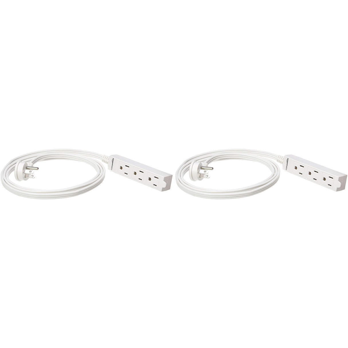 Amazon Basics 3-Prong Indoor Rectangle Extension Cord Power Strip, Flat Plug, Space-Saving, Grounded, 13 Amps, 1625 Watts, 125 VAC, 6 ft, White, 2-Pack
