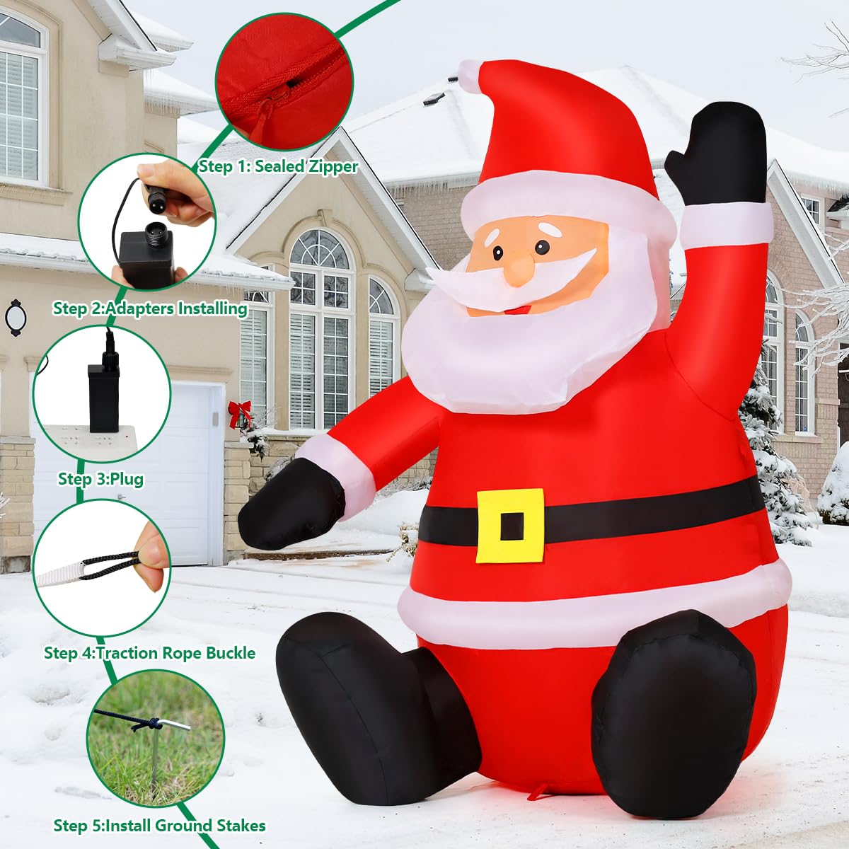 COMIN 4FT Christmas Inflatables Decorations Outdoor Blow Up Santa Claus Inflatable with Built-in LEDs for Yard Lawn Garden