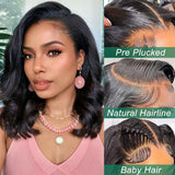 Douyin Bob Wig Human Hair 13x4 Frontal Lace Wig 14 Inch Body Wave 180% Density HD Lace Front Wigs Human Hair Pre Plucked Bob Wigs for Women (14 inch, Natural Black)