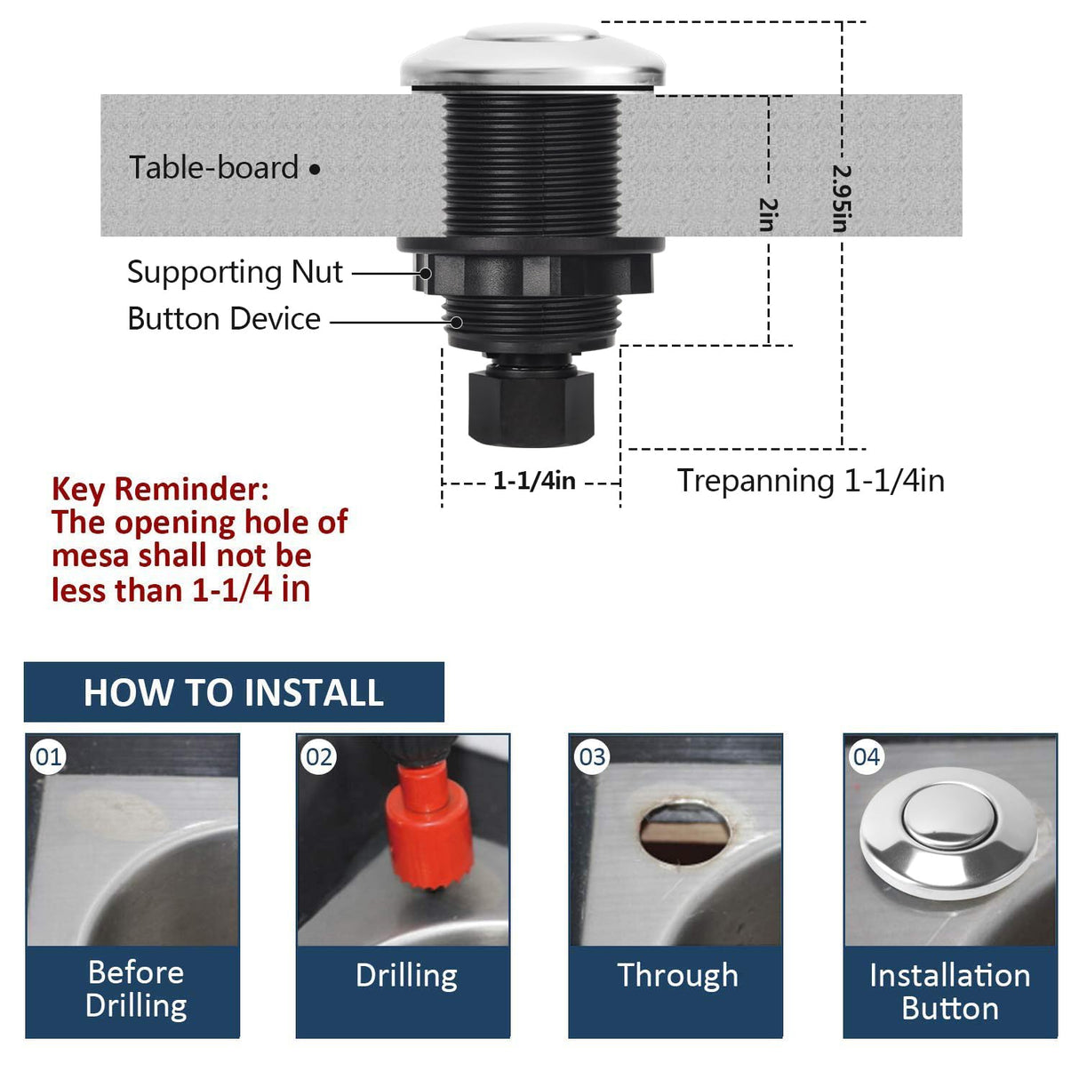 Garbage Disposal Air Switch Kit Sink Top Waste Disposal Stainless Steel On/Off Air Button Food and Waste Disposals Part by Etoolcity