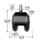 Monster 3” Dual Rollerblade Office Chair Wheels (Set of 5) Slipstick Premium Rubber Caster Wheels for Chairs, Smooth & Safe Rolling on All Flooring