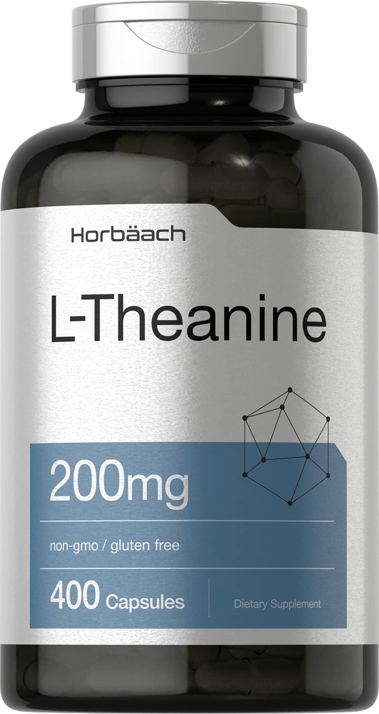 Horbäach L Theanine | 200mg | 400 Capsules | Value Size | Non-GMO, Gluten Free Supplement