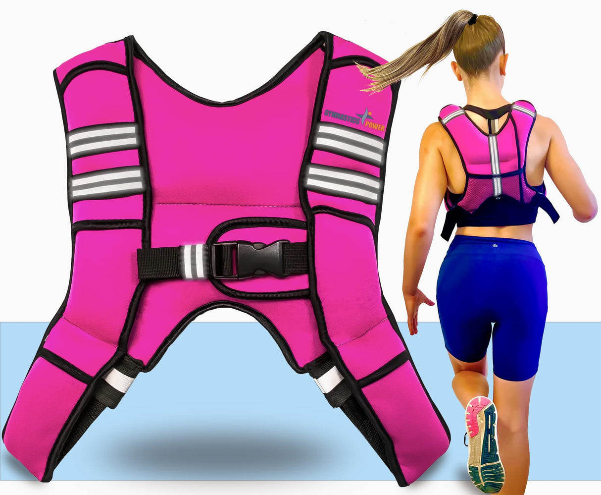 Gymnastics Power - Weighted Vest 6LB, 8LB, 10LB, 15LB, 25lb, 35lb, 45lb, 60lb Removable Iron Weights for Men and Women Workout for Calisthenics and Fitness Sport Training (Pink, 6 LB)